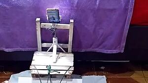 exhibitionist slut in doggy style with ripped clothes and flashing