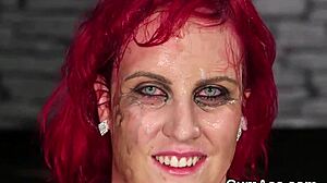 Hot Beauty Swallows Cum Load on Face in Wild Blowbang POV.  