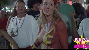 Slutty Amateur Flashes Nude In Public Street At Fantasy Fest Party