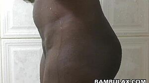 Natural Ebony Boobs Exposed in Homemade Shower Bathing Scene