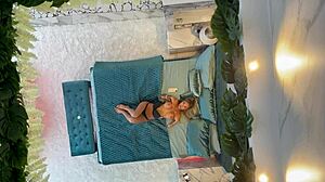 Russian pornstar Monika Fox poses naked on bed with tattoos and piercings 😍.