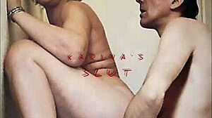 European woman surprised in bathroom, lets herself be amateur