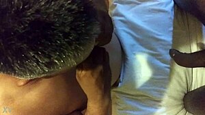 sucking black shemale's monster cock with intense blowjob in lesbian scene