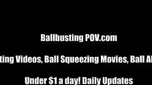 i'm a blonde milf with big tits dominating him in bdsm, crushing his balls hard with femdom kicks