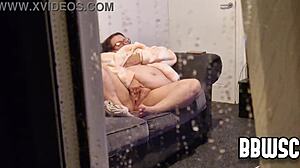 Bbw enjoys outdoor privacy while voyeur watches from afar