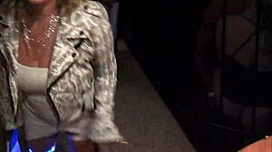 in the swingers party, the hot blonde gets tied up and sucks cocks in a foursome.