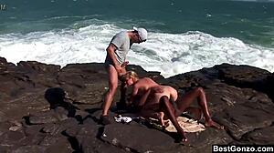 Is Tarra White ready for ocean threesome with big black cock? Facial and sucking action!