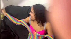 At the carnival party, two latinas ride hairy pussies with friends in a top competition.