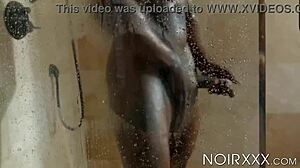 Hung Max Konnor jerks big black cock in shower