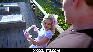 Petite blonde teen Coco Lovelock gets drilled by stepbrother during Easter egg hunt.