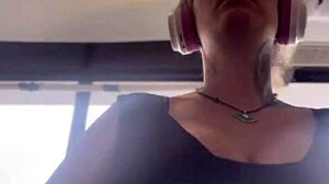 blonde sweats hard at gym, removes big tits to breathe!