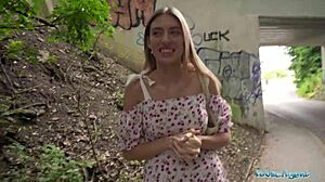 Yo, this hot babe with cute ass bangs outdoors in public!