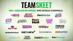 Stepbro catches step-sister masturbating with dildo in bathtub.