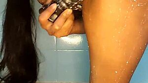 blue changed his cock for a big dildo and swallows it all