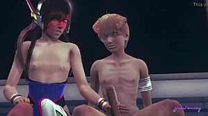 Overwatch femboy D.Va gives wild handjob and blowjob in Japanese anime porn! 😍
