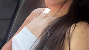 young brunette gets cock in public car