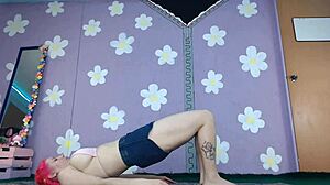 Cute milf flashes pierced nipples during bikini yoga workout. 😍