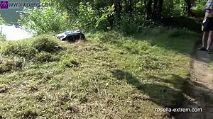 I use the cum swallowing bitch publicly at the lake