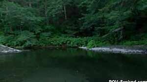 Riverside quickie involves blowjob and hardcore fucking outdoors