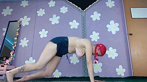 Cute milf flashes pierced nipples during bikini yoga workout. 😍