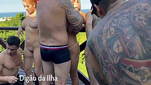 Three beautiful redhead amateurs give blowjobs and enjoy outdoor sex on the balcony with small waists