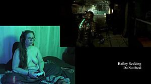 Naked Brunette BBW Plays Deadspace With Big Natural Tits