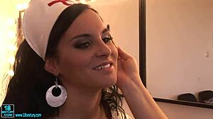 Behind the scenes at hospital with nurses in uniforms backstage with patients