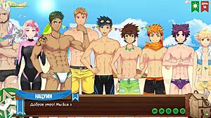 YOUNG TWINK PLAYS GAME WITH FRIEND IN ANIME STYLE.