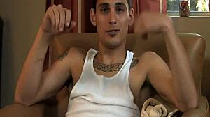 Tattoo thug jacks off to gay orgasm solo punk