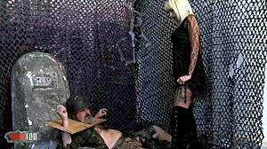 Halloween Vampire Sucker Gets Rough Blowjob And Facial Cumshot In Graveyard.