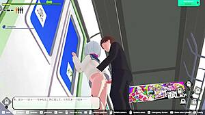in this loop train hentai game, the elevator scene has squirting and creampie action.