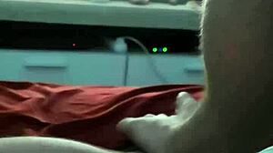 natural tits babe delivers footjob to partner