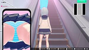 in this loop train hentai game, the elevator scene has squirting and creampie action.
