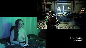 Naked Brunette BBW Plays Deadspace With Big Natural Tits