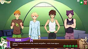 YOUNG TWINK PLAYS GAME WITH FRIEND IN ANIME STYLE.