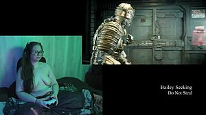 Naked Brunette BBW Plays Deadspace With Big Natural Tits