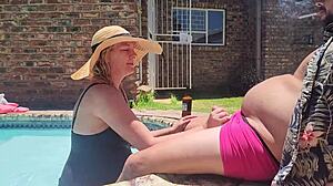 Old fat guy gets cock sucked by hotel girl in public