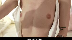 skinny tiffany tatum with small tits rides cock deep in her ass.