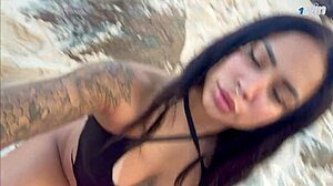 Morena Flashes Pierced Latina Pussy at Beach