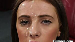 Frisky Babe Gets Cum Load On Face! Sucking Spunk In Bukkake Blowbang!