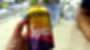 Risky public handjob leads to cumshot in supermarket