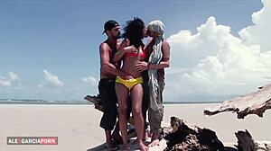 young ebony anal threesome on beach