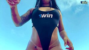 Morena Flashes Pierced Latina Pussy at Beach