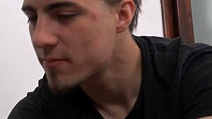 Gay man indulges in solo cock stroking with kinky footjob