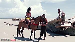 young ebony anal threesome on beach