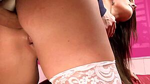 bi-curious hotties in fishnets team up for anal ffm threesome with older stud