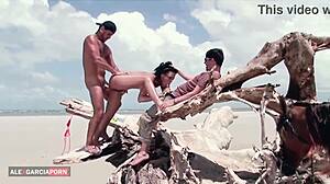 young ebony anal threesome on beach