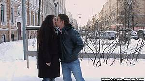 casual teen katty west warms up in snow with hardcore blowjob and facial