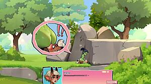 In this game review, a horny young female orc face-sits a lucky boy in nature