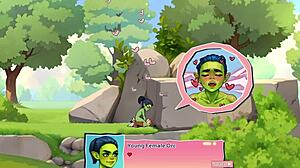 In this game review, a horny young female orc face-sits a lucky boy in nature